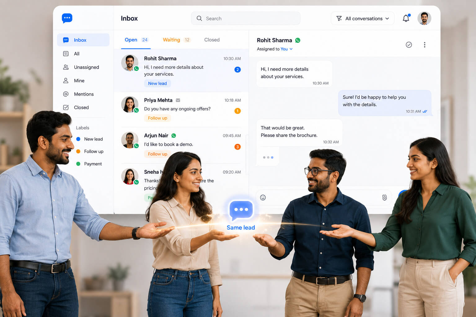 Shared team inbox with full lead history
